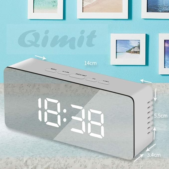Digital Alarm Clock Table Clock for Students, Home, Office, Corporate with Automatic Sensor, Date & Temperature-Black, Plastic, 14W x 8H Centimeters (1, Silver)