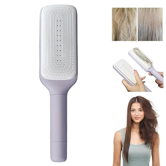 4-in-1 Self-Cleaning Anti-Static Massage Comb, Detangles Wet/Dry Hair, Gentle Scalp Massage, Reduces Frizz, Easy to Clean, Unisex Adult, All Hair Types, Black