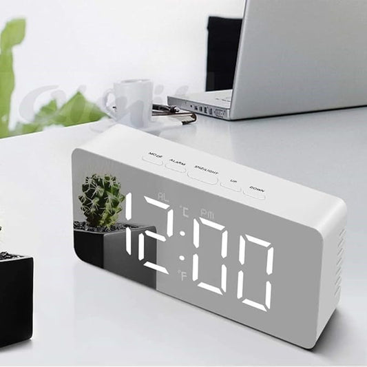 Digital Alarm Clock Table Clock for Students, Home, Office, Corporate with Automatic Sensor, Date & Temperature-Black, Plastic, 14W x 8H Centimeters (1, Silver)