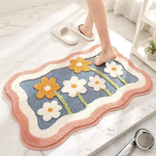 Little Flower Super Soft Anti Skid (50x80 cm) Super Absorbent Mats Microfibre 2000 GSM Mat for Bathroom/Bedroom/Kitchen/Door Mat/Floor Mat Pack of 1